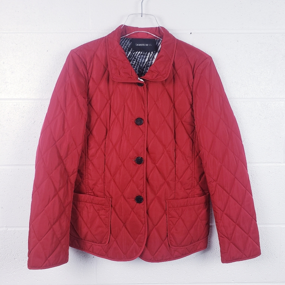 Lafayette 148 New York Quilted Barn Chore Jacket Festive Cherry Red Size 8